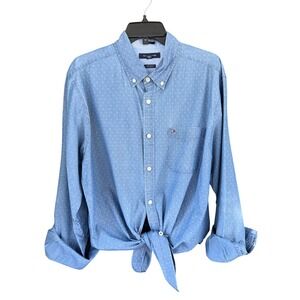 Tommy Hilfiger Button Up Shirt Dotted Chambray Denim Boyfriend‎ 100% Cotton